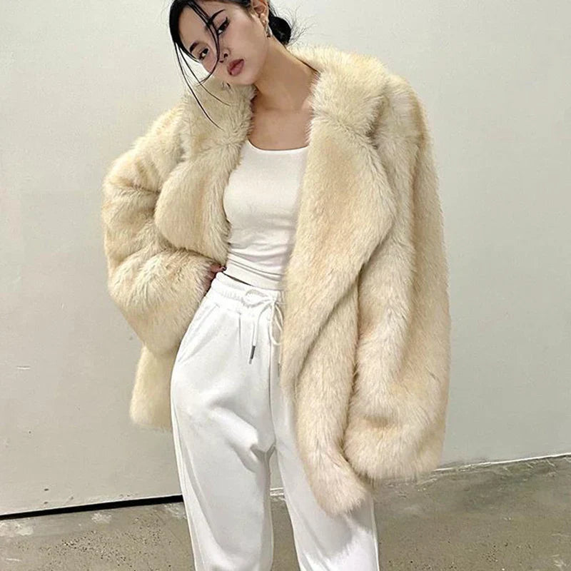 Warm Cozy Women Fur Coat - Oversized Cut, Plush Faux, Winter White - Tophatter Daily Deals