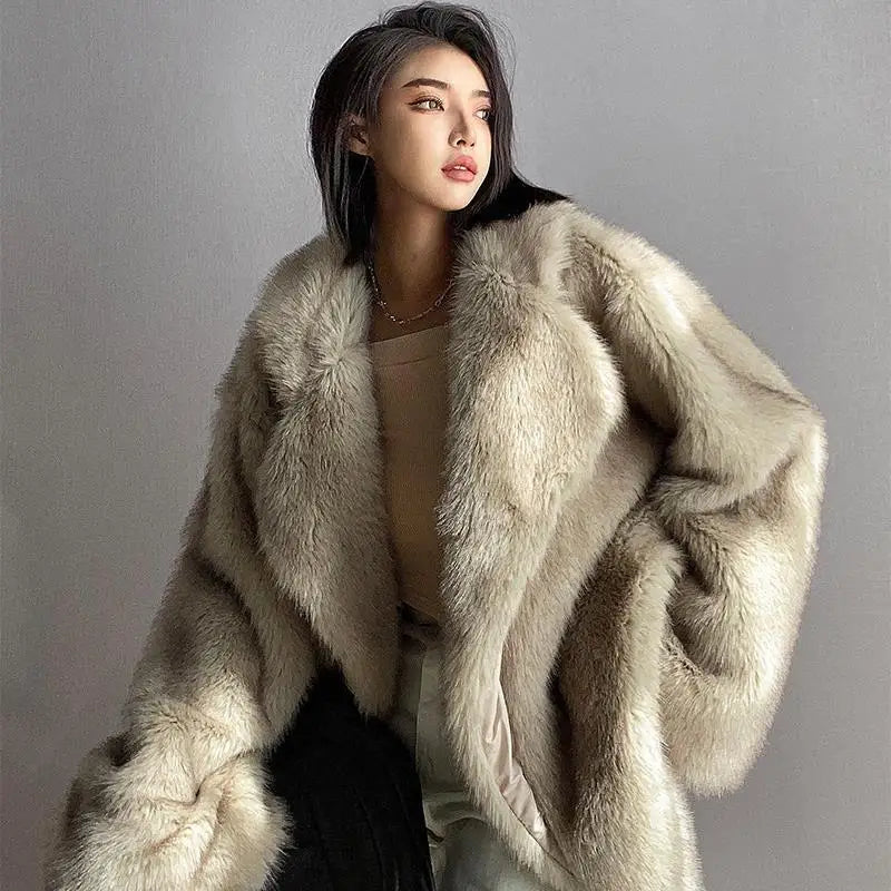 Warm Cozy Women Fur Coat - Oversized Cut, Plush Faux, Winter - Tophatter Daily Deals