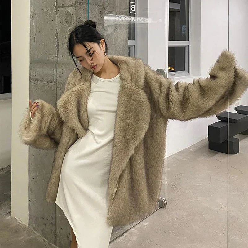 Warm Cozy Women Fur Coat - Oversized Cut, Plush Faux, Winter - Tophatter Daily Deals