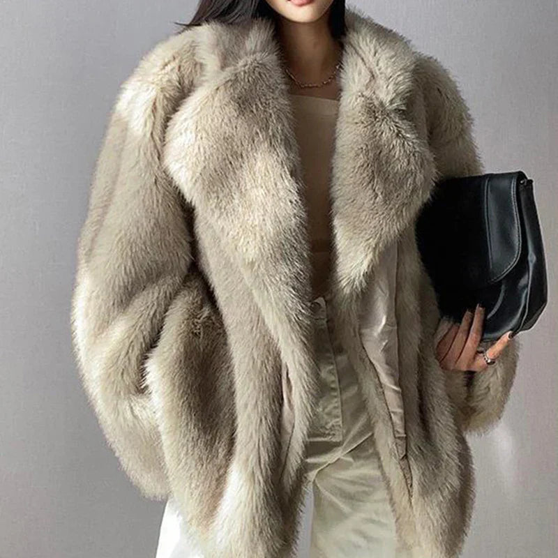 Warm Cozy Women Fur Coat - Oversized Cut, Plush Faux, Winter - Tophatter Daily Deals
