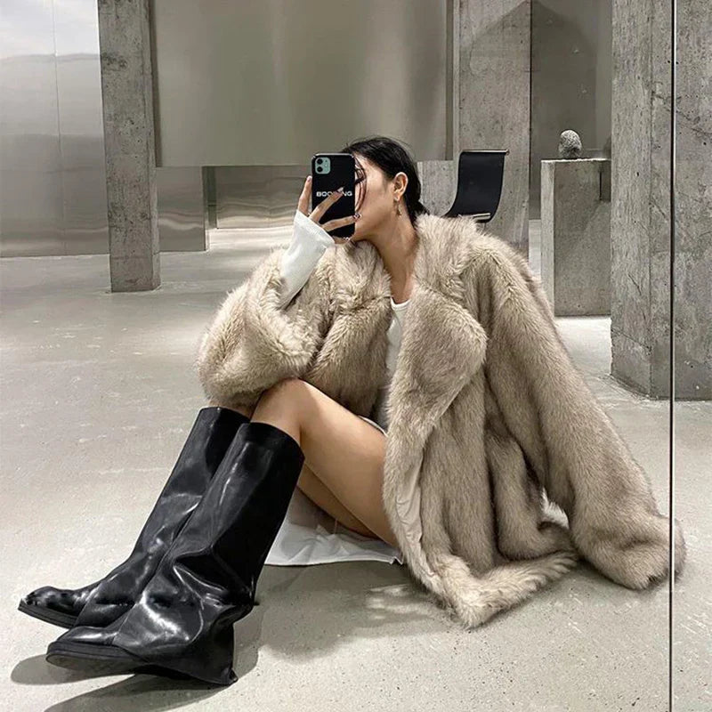 Warm Cozy Women Fur Coat - Oversized Cut, Plush Faux, Winter - Tophatter Daily Deals
