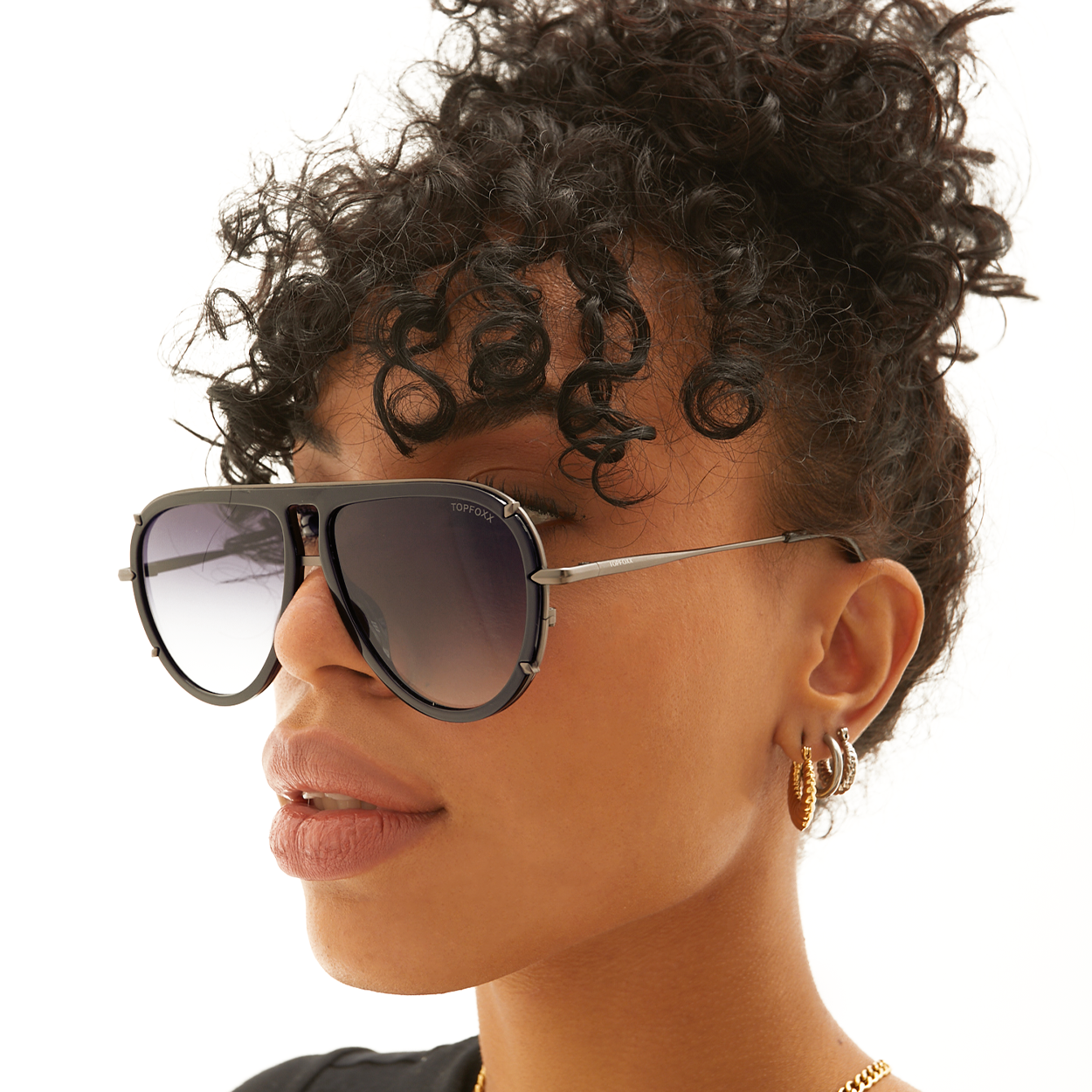 TopFoxx Ivy Luxe - Black Tangle-Free Unisex Round Aviator Sunglasses Sunglasses - Tophatter Daily Deals