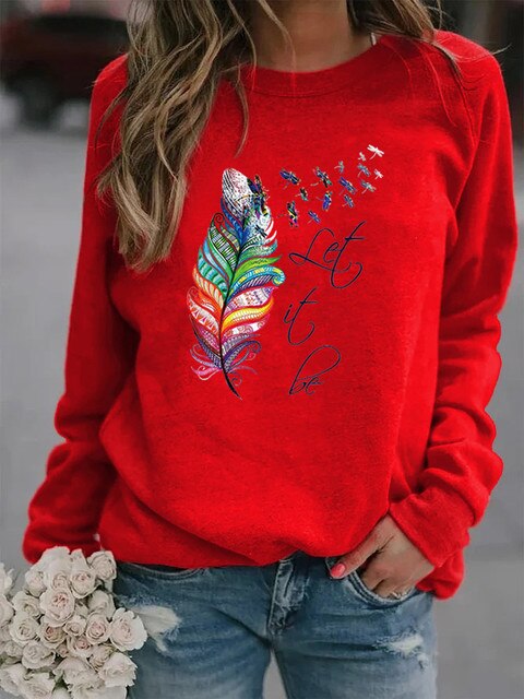 Soft Cozy Women's Pullover - Feather Print, Knit Winter Red - Tophatter Daily Deals
