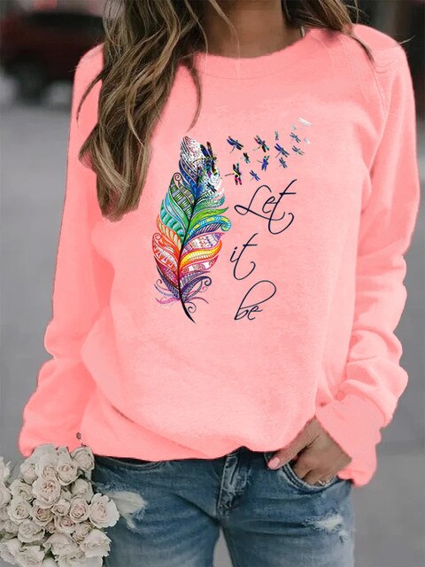 Soft Cozy Women's Pullover - Feather Print, Knit Winter Pink - Tophatter Daily Deals