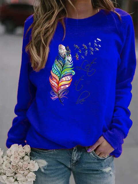 Soft Cozy Women's Pullover - Feather Print, Knit Winter - Tophatter Daily Deals