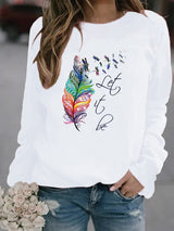 Soft Cozy Women's Pullover - Feather Print, Knit Winter White - Tophatter Daily Deals