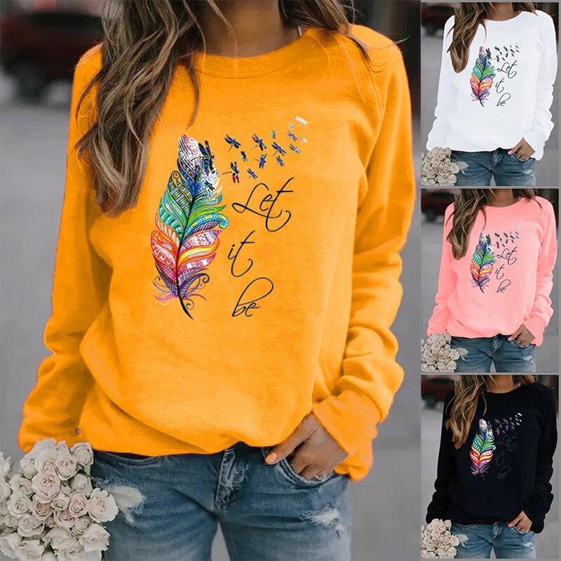 Soft Cozy Women's Pullover - Feather Print, Knit Winter - Tophatter Daily Deals