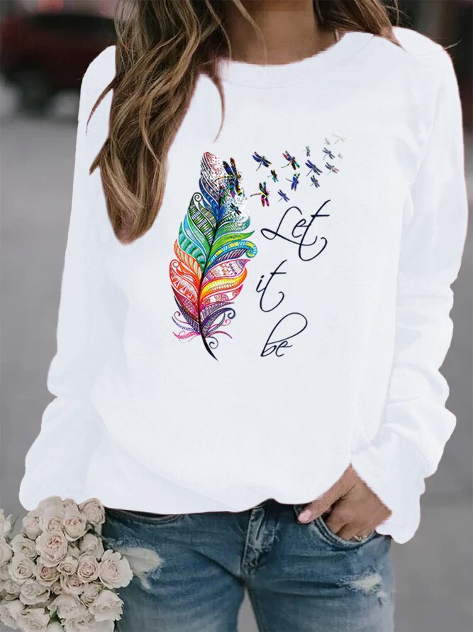Soft Cozy Women's Pullover - Feather Print, Knit Winter - Tophatter Daily Deals
