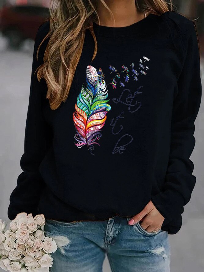 Soft Cozy Women's Pullover - Feather Print, Knit Winter - Tophatter Daily Deals