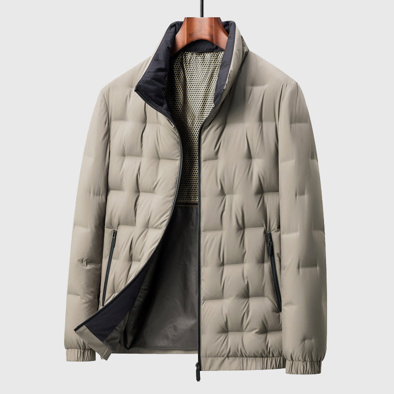 Lightweight Versatile Men’s Down Jacket - Quilted Windproof Beige - Tophatter Daily Deals