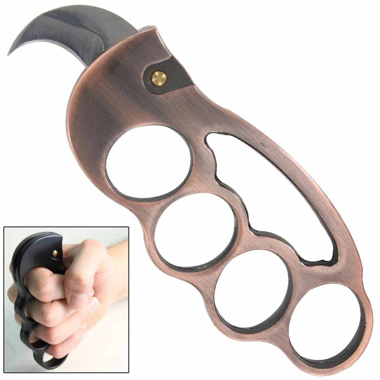 Fighter Knuckles with Automatic Karambit Knife Copper Paperweight Knife-Auto - Tophatter Daily Deals