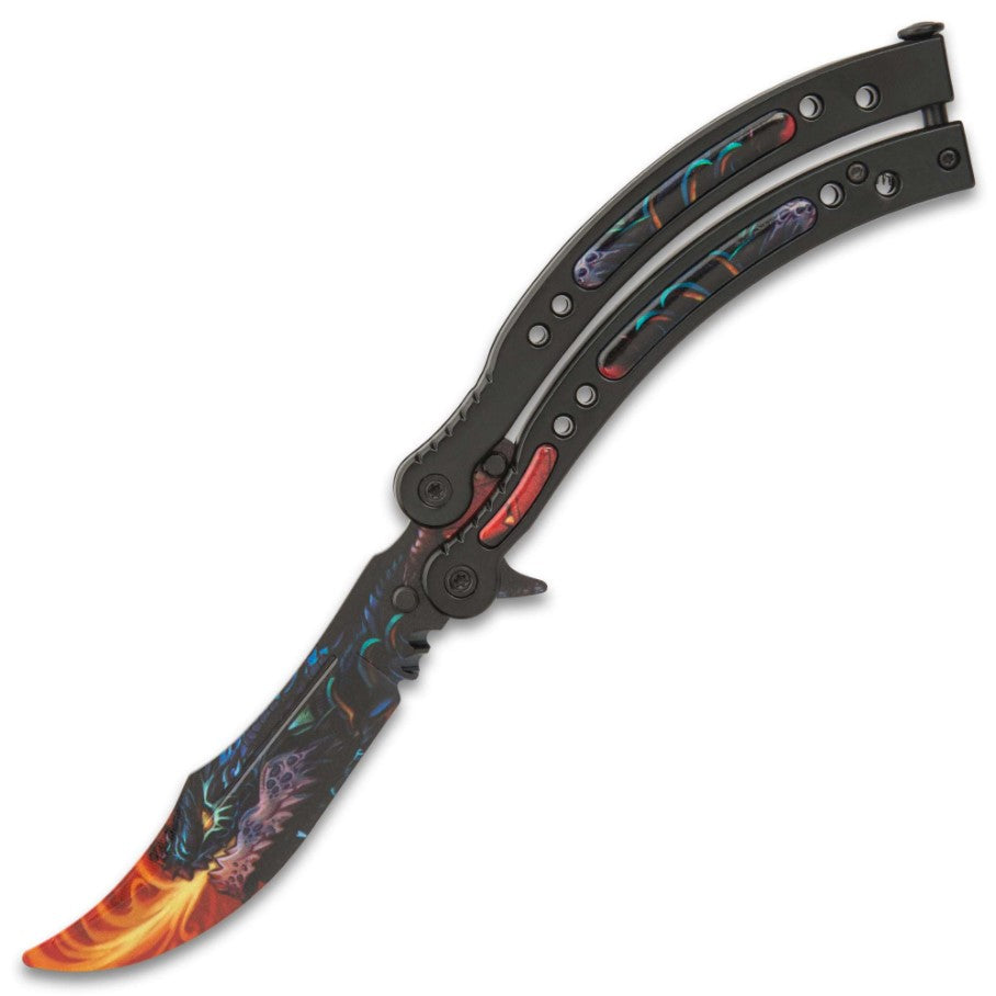 22 colors CSGO Butterfly Knife TRAINER Dull Spring Latch PRACTICE Balisong Fire Dragon Knife-Balisong - Tophatter Daily Deals