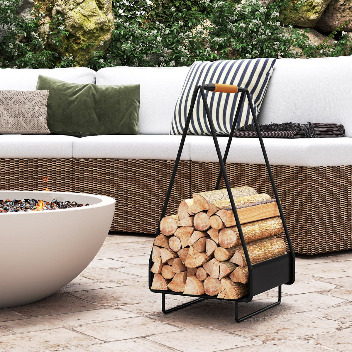 Firewood Storage Rack Heavy-duty Metal Log Holder with Handle and Square Rack Garden & Patio - Tophatter Daily Deals