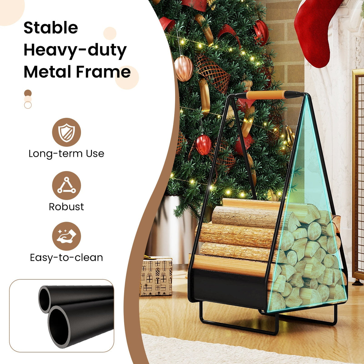 Firewood Storage Rack Heavy-duty Metal Log Holder with Handle and Square Rack Garden & Patio - Tophatter Daily Deals