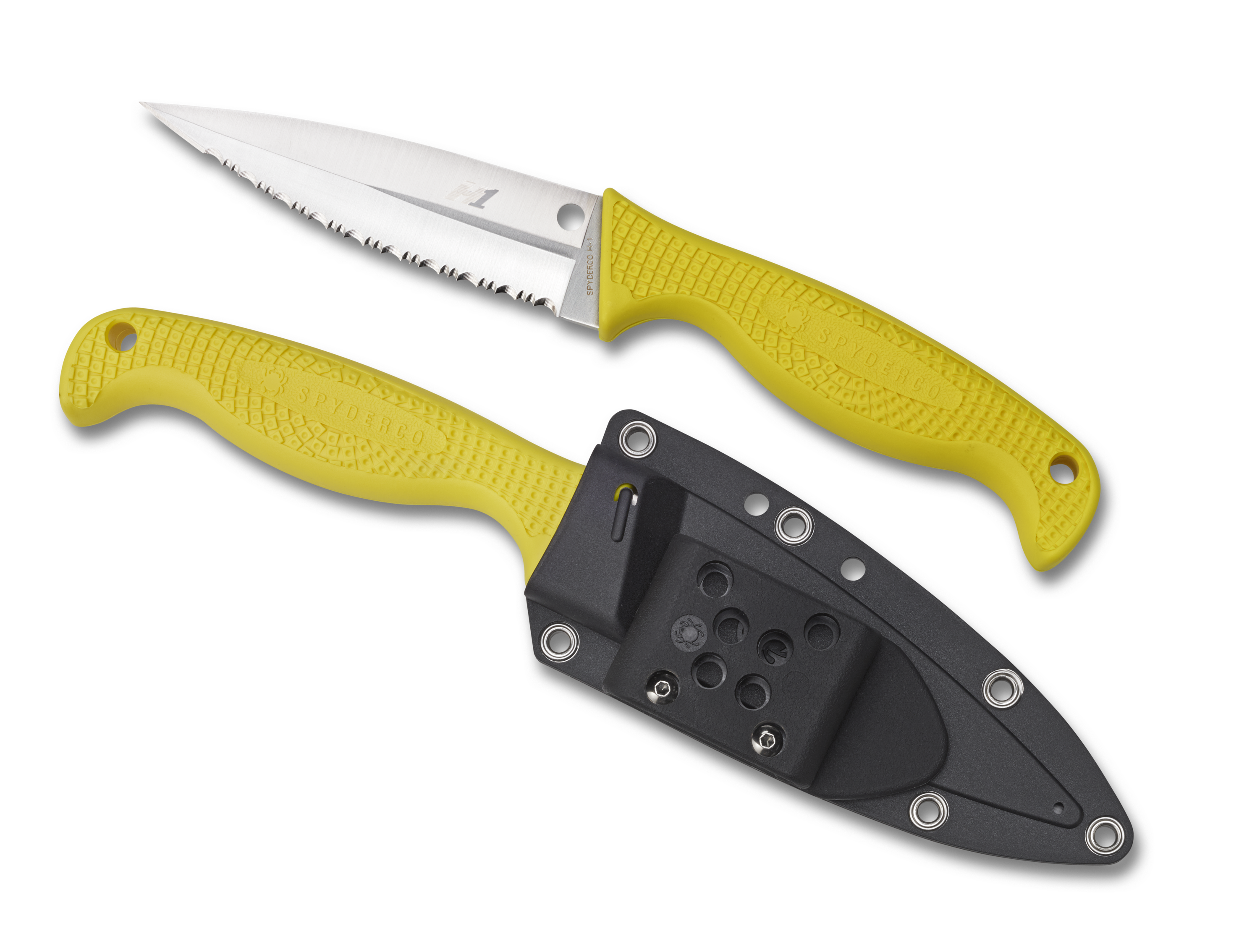 Spyderco Fish Hunter - Fully Serrated H1 - Yellow FRN - Fixed Blade - FB40SYL Knives - Tophatter Daily Deals