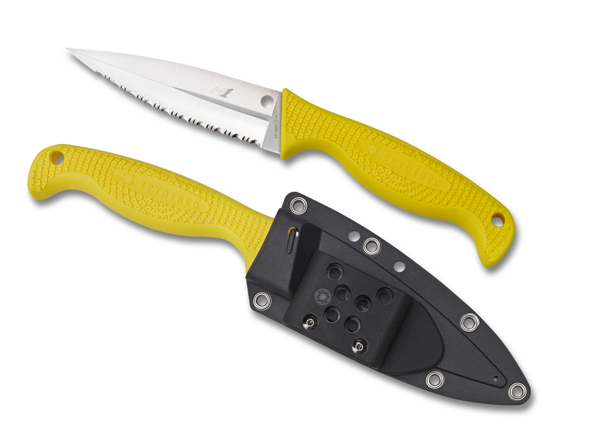 Spyderco Fish Hunter - Fully Serrated H1 - Yellow FRN - Fixed Blade - FB40SYL Knives - Tophatter Daily Deals