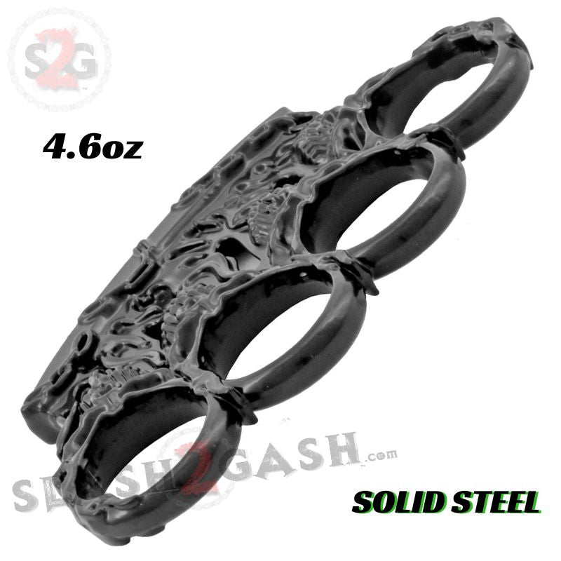 Flaming Skulls Brass Knuckle Duster Steel Paper Weight - Black Belt Buckle - Tophatter Daily Deals