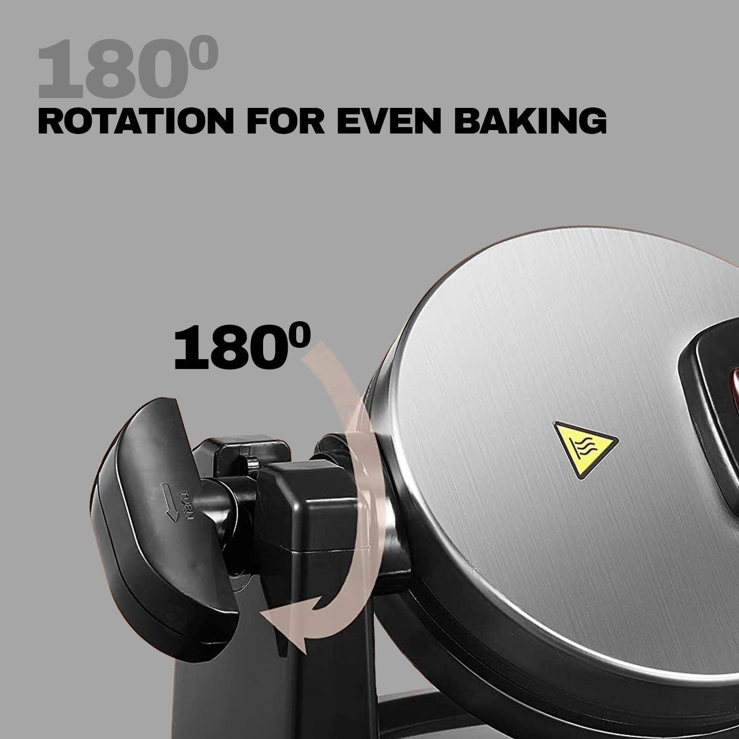 Rotating Waffle Maker - 1000W Non-Stick Rotary Waffle Iron with Auto Temperature Control | Cooks Upto 4 Waffles Electronic - Tophatter Daily Deals