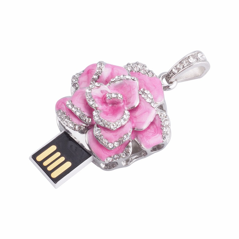 Crystal Flower USB Flash Drive 2.0 Rose Necklace Charm 16 GB - 3 Colors USB Flash Drive - Tophatter Daily Deals