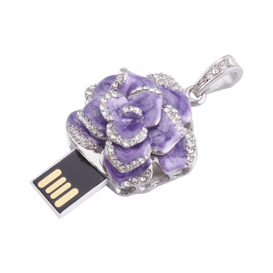 Crystal Flower USB Flash Drive 2.0 Rose Necklace Charm 16 GB - 3 Colors USB Flash Drive - Tophatter Daily Deals