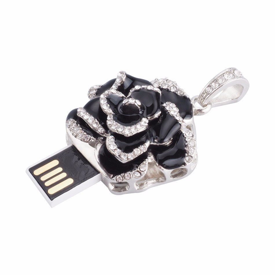 Crystal Flower USB Flash Drive 2.0 Rose Necklace Charm 16 GB - 3 Colors USB Flash Drive - Tophatter Daily Deals