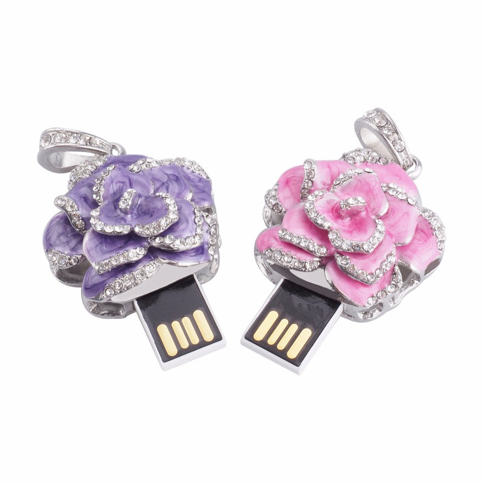 Crystal Flower USB Flash Drive 2.0 Rose Necklace Charm 16 GB - 3 Colors USB Flash Drive - Tophatter Daily Deals