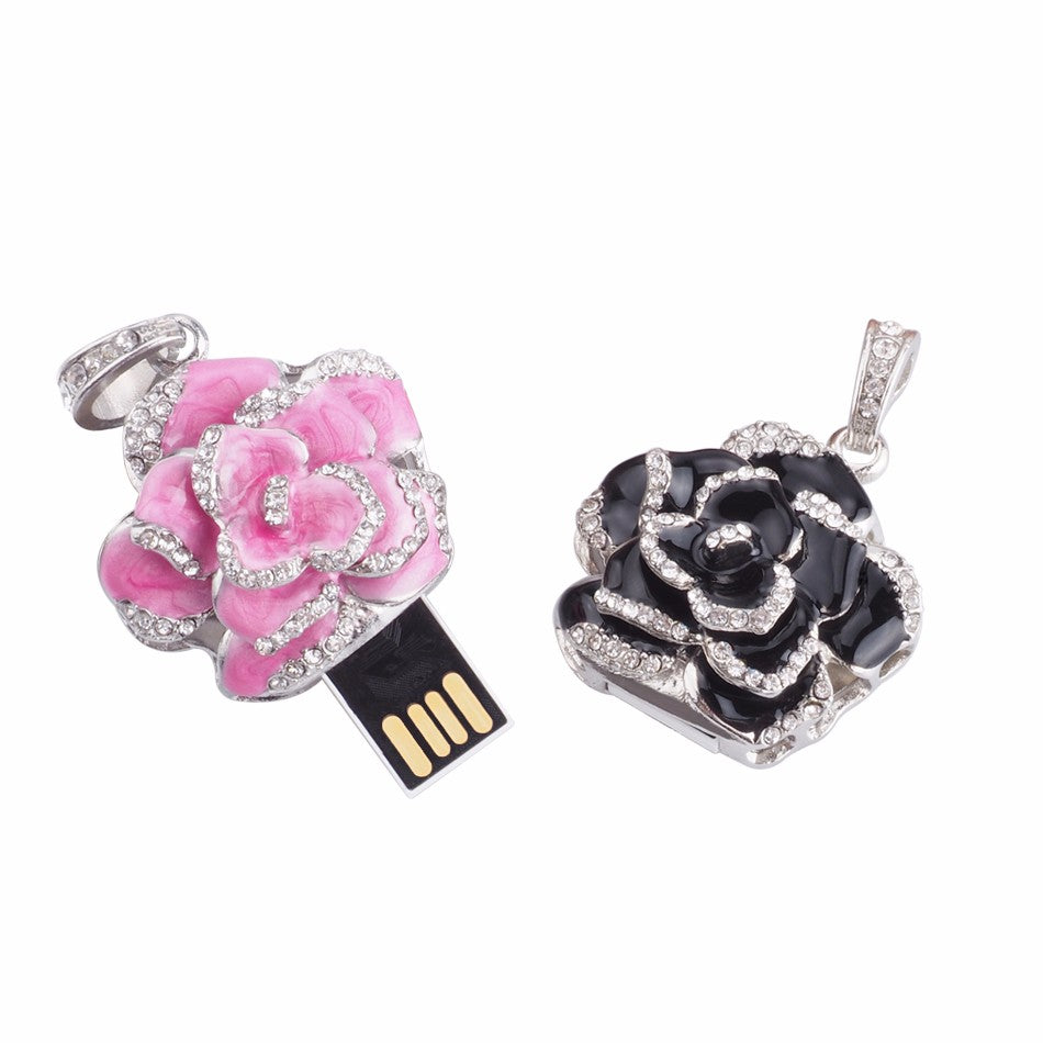 Crystal Flower USB Flash Drive 2.0 Rose Necklace Charm 16 GB - 3 Colors USB Flash Drive - Tophatter Daily Deals