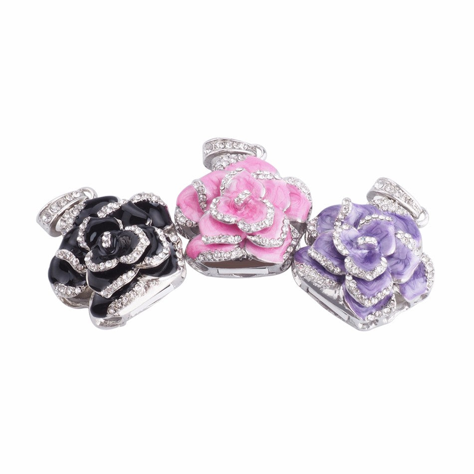 Crystal Flower USB Flash Drive 2.0 Rose Necklace Charm 16 GB - 3 Colors USB Flash Drive - Tophatter Daily Deals