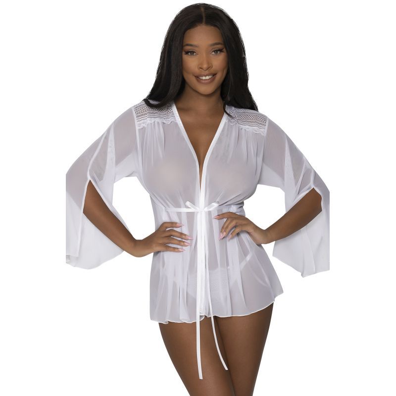 Flowing Short Robe with Lace and Slit Sleeves Sizes S-XL > Clothes > Womens Robes & Sleepwear - Tophatter Daily Deals