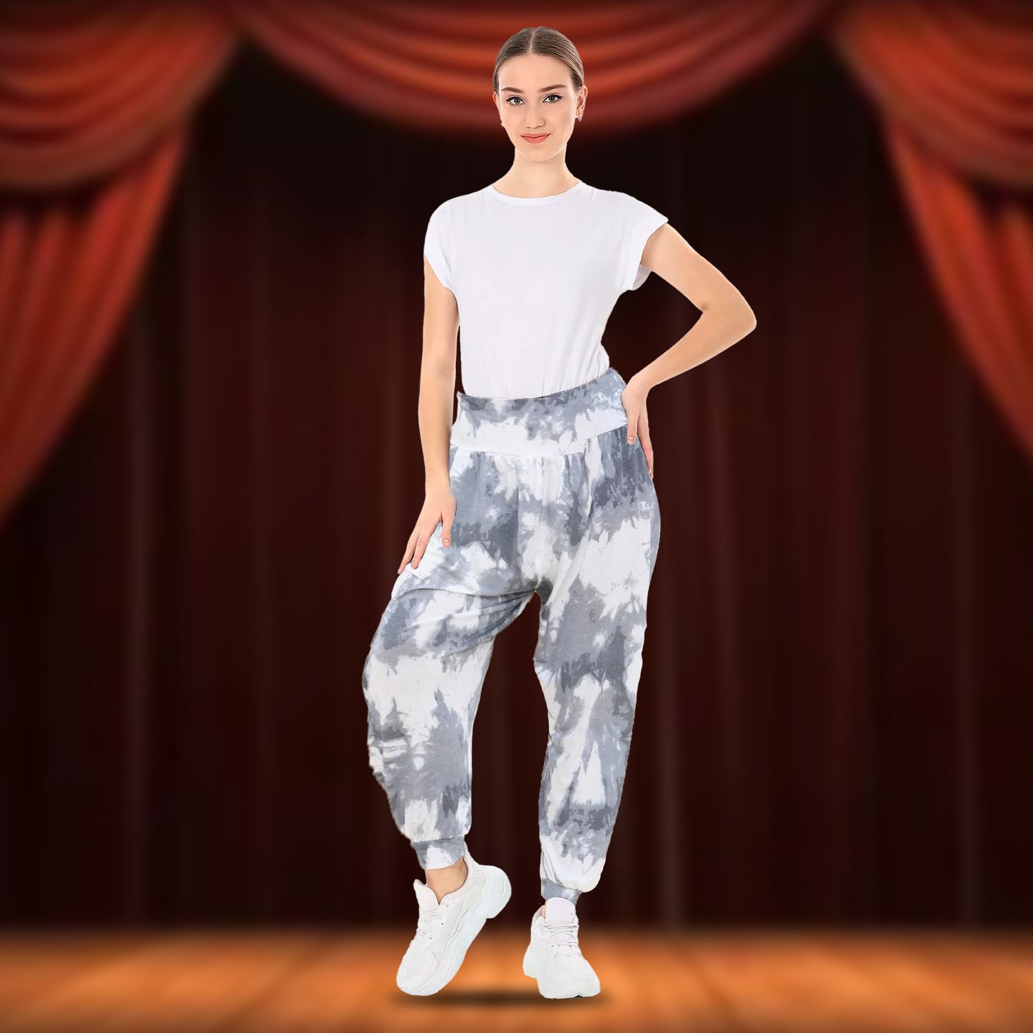 Women's Harem Trousers – Relaxed Fit Printed Pants for Yoga, Festival & Streetwear Looks Grey White Clothing - Tophatter Daily Deals