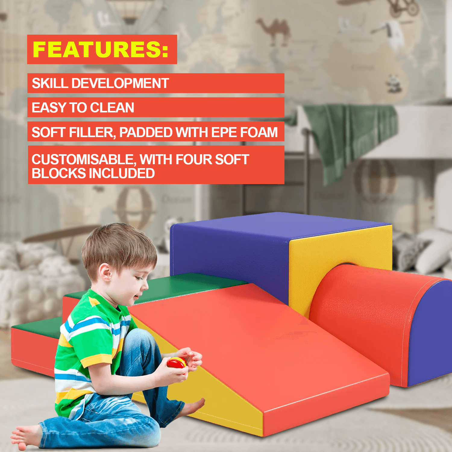 Soft Play Climbing Blocks - 4-Piece Soft Play Set Baby Foam Climber Block for Toddler Baby & Toddler - Tophatter Daily Deals