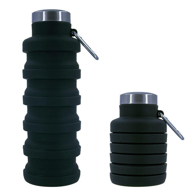 Best Collapsible Water Bottle UK - 500ml Collapsible Silicone Drink Bottle Foldable Water Bottle Black Sports & Outdoor - Tophatter Daily Deals