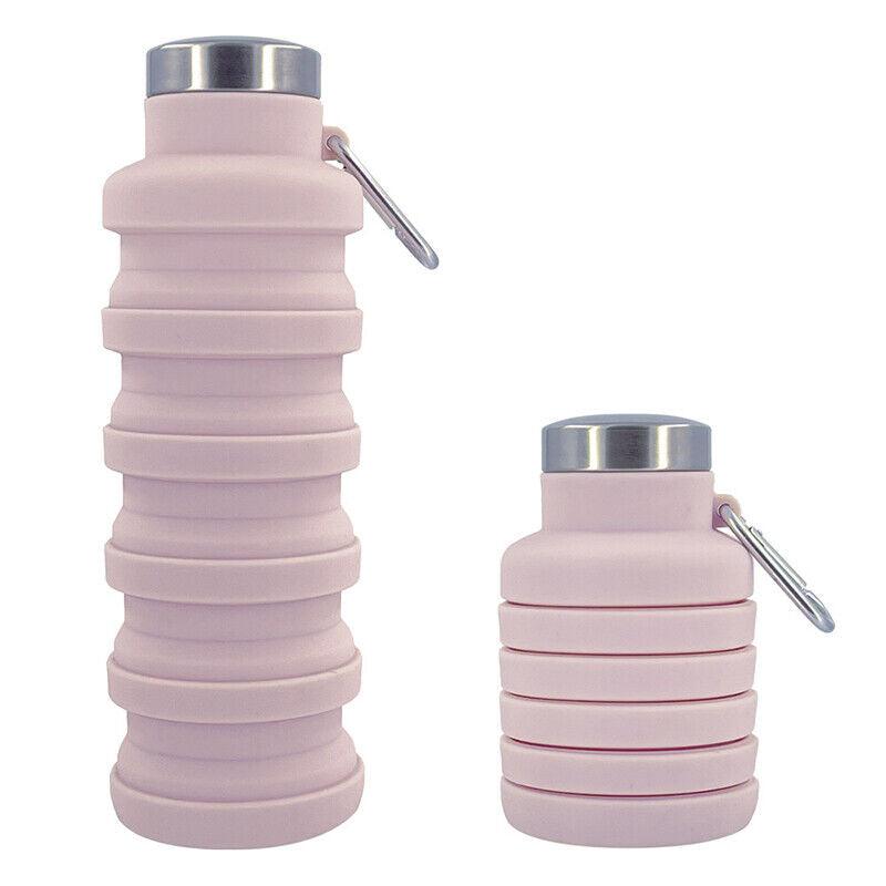 Best Collapsible Water Bottle UK - 500ml Collapsible Silicone Drink Bottle Foldable Water Bottle Pink Sports & Outdoor - Tophatter Daily Deals