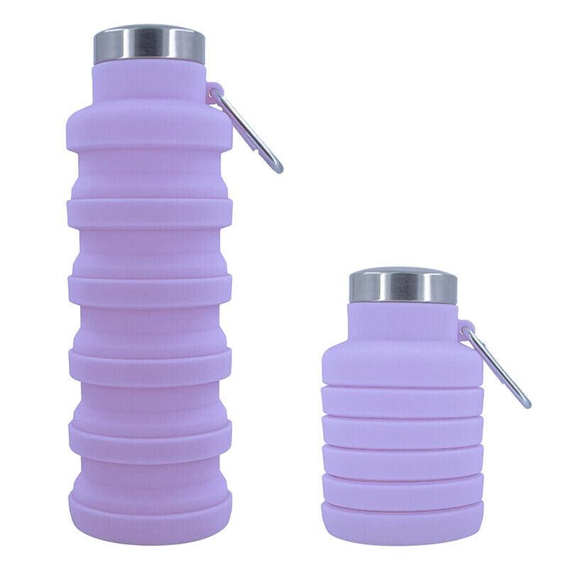 Best Collapsible Water Bottle UK - 500ml Collapsible Silicone Drink Bottle Foldable Water Bottle Purple Sports & Outdoor - Tophatter Daily Deals