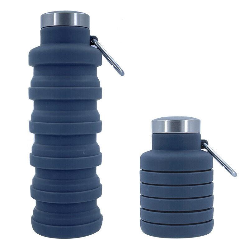 Best Collapsible Water Bottle UK - 500ml Collapsible Silicone Drink Bottle Foldable Water Bottle Grey Sports & Outdoor - Tophatter Daily Deals