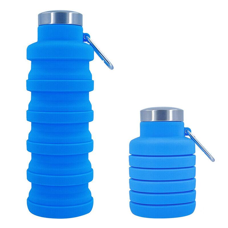 Best Collapsible Water Bottle UK - 500ml Collapsible Silicone Drink Bottle Foldable Water Bottle Blue Sports & Outdoor - Tophatter Daily Deals