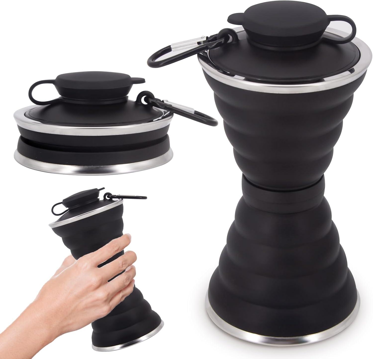 Foldable Drink Bottle - 500ml Silicone Water Bottle BPA Free Soft Flask Black Sports & Outdoor - Tophatter Daily Deals