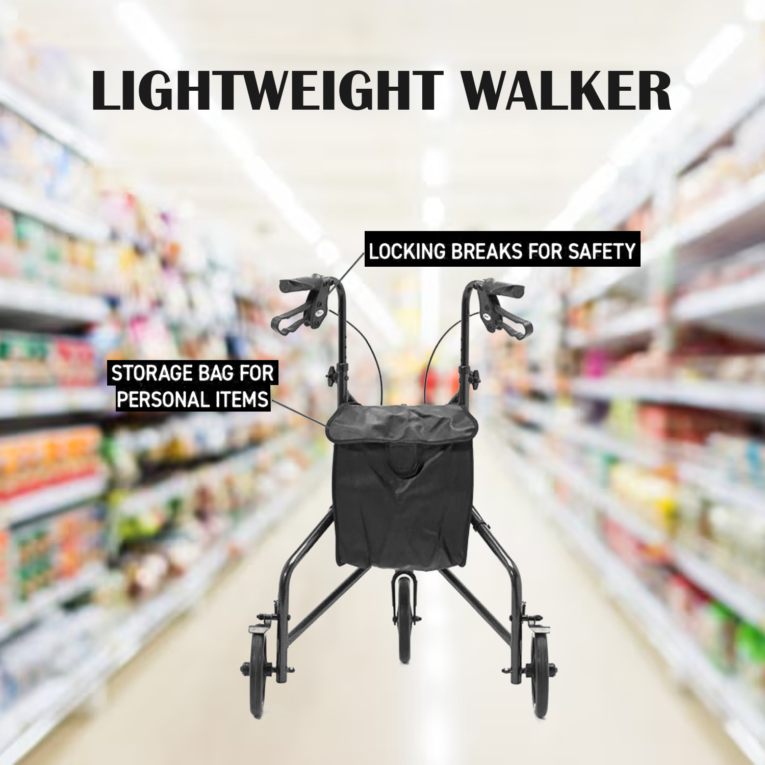 Three Wheeled Mobility Walker – Foldable Lightweight Rollator with Brakes & Storage Bag Three wheeled mobility walker - Tophatter Daily Deals