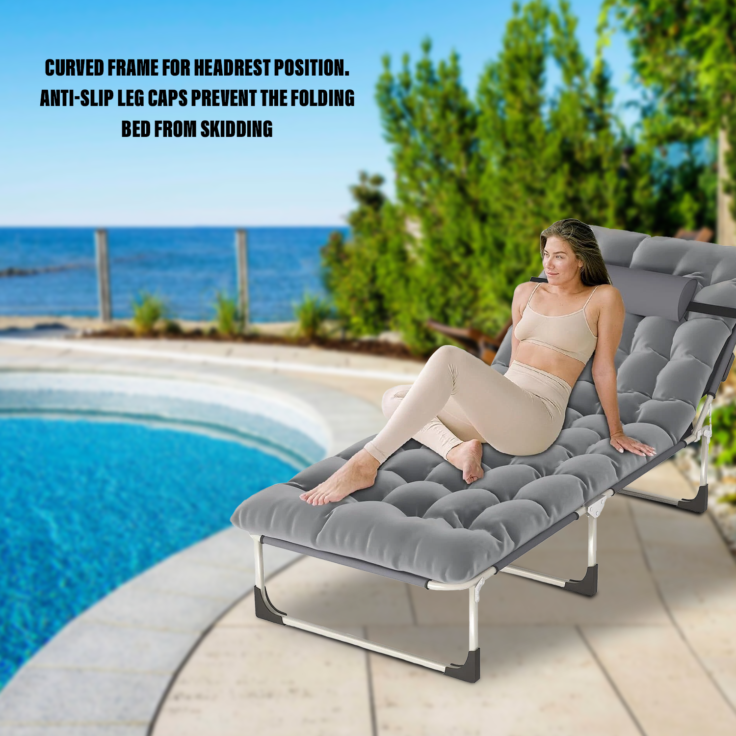 Collapsible Sun Lounger – Foldable Reclining Garden Chair for Outdoor Relaxation Folding Chair Bed - Tophatter Daily Deals