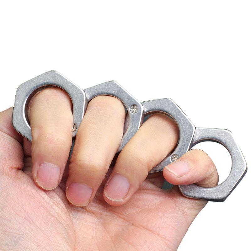 2022 New Hexagon Stone Wash Stainless Steel Folding Knucks Brass Knuckles - Tophatter Daily Deals