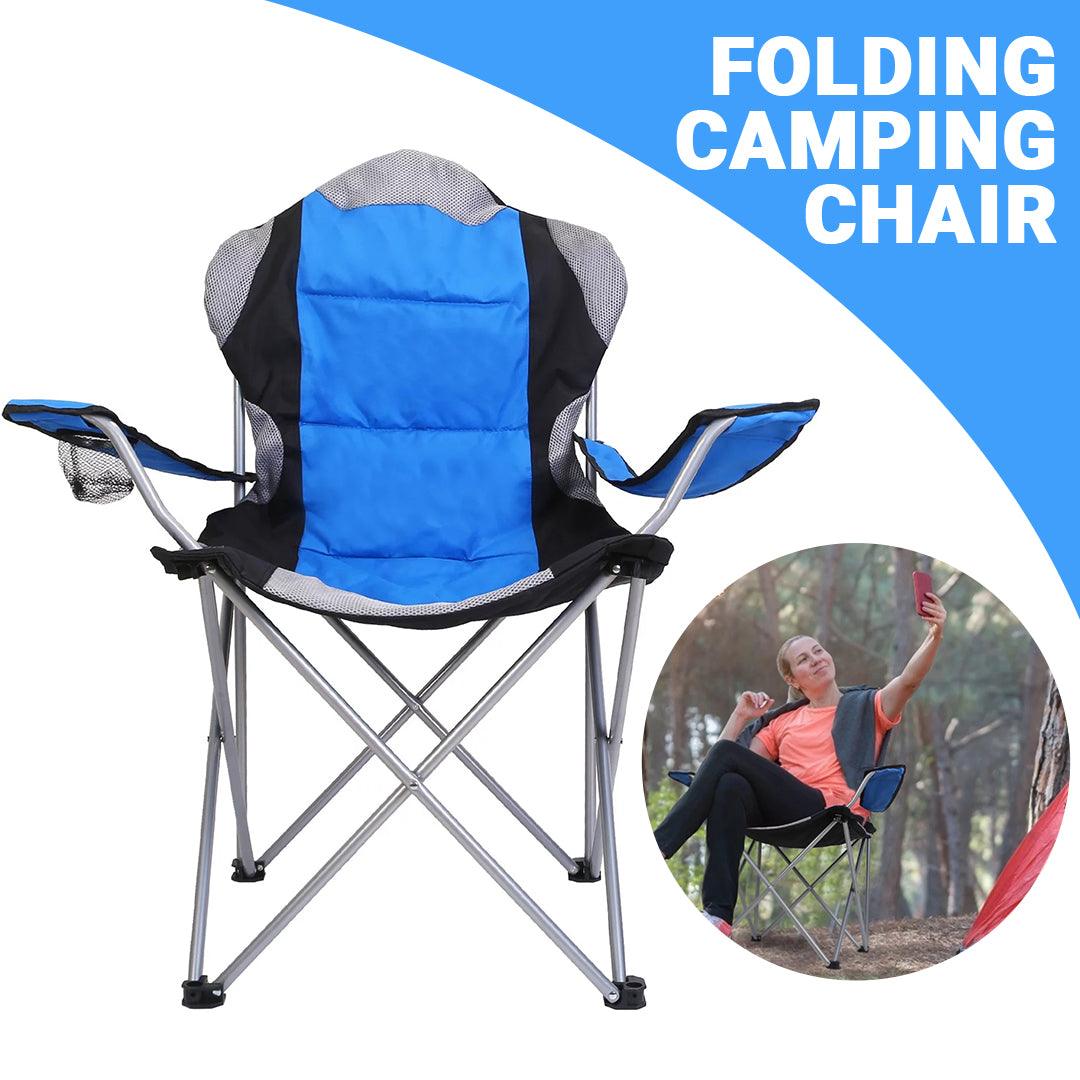 Outdoor Camping Chair - Padded Folding Camping Deluxe Fold Chairs High Back With Cup Holder & Carry Bag Personal Care - Tophatter Daily Deals