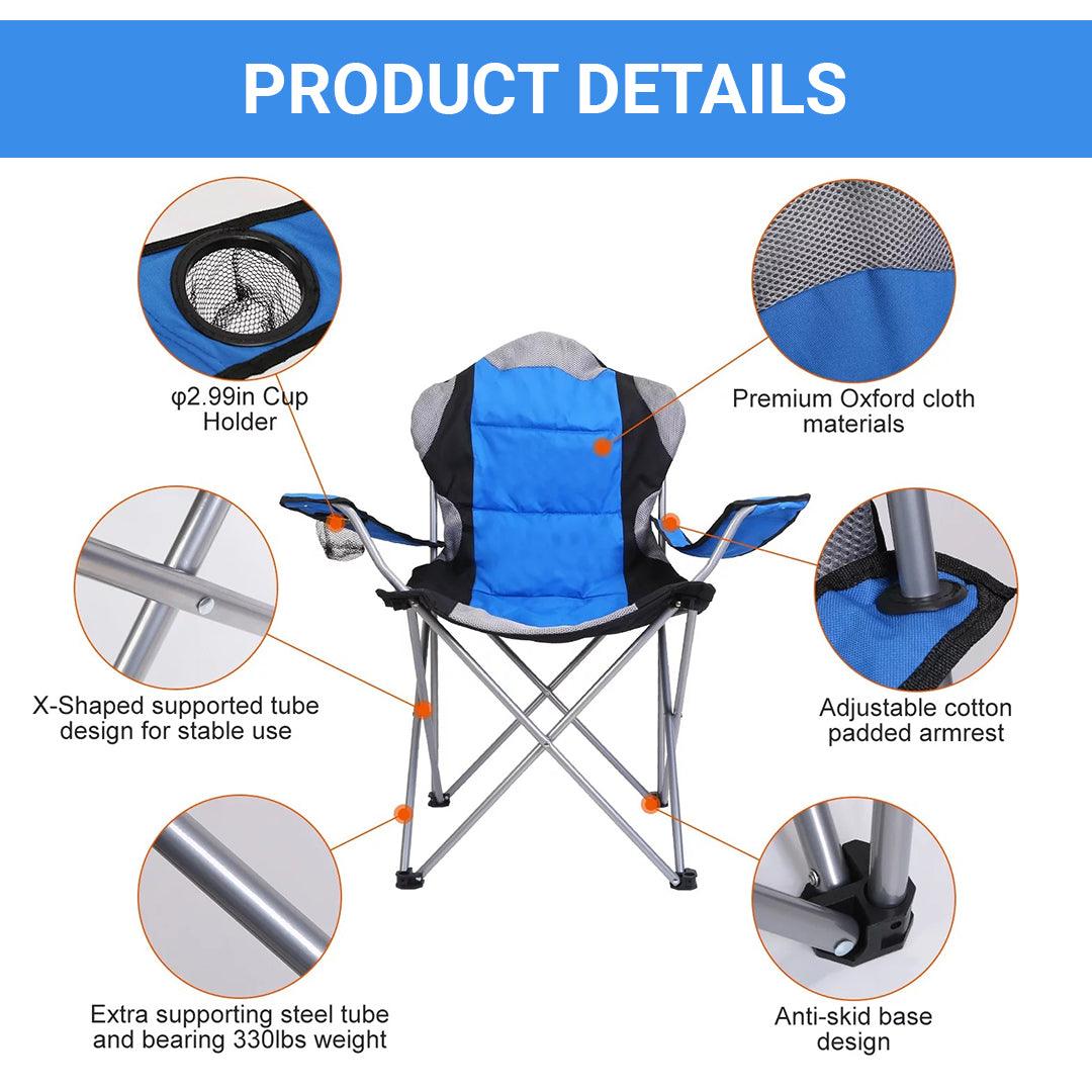Outdoor Camping Chair - Padded Folding Camping Deluxe Fold Chairs High Back With Cup Holder & Carry Bag Personal Care - Tophatter Daily Deals