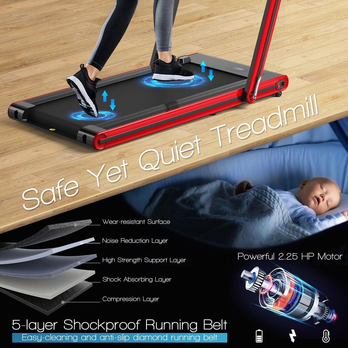 Under Desk Treadmill UK - 2-in-1 Folding Walking Treadmill With Dual Led Display Exercise & Fitness - Tophatter Daily Deals