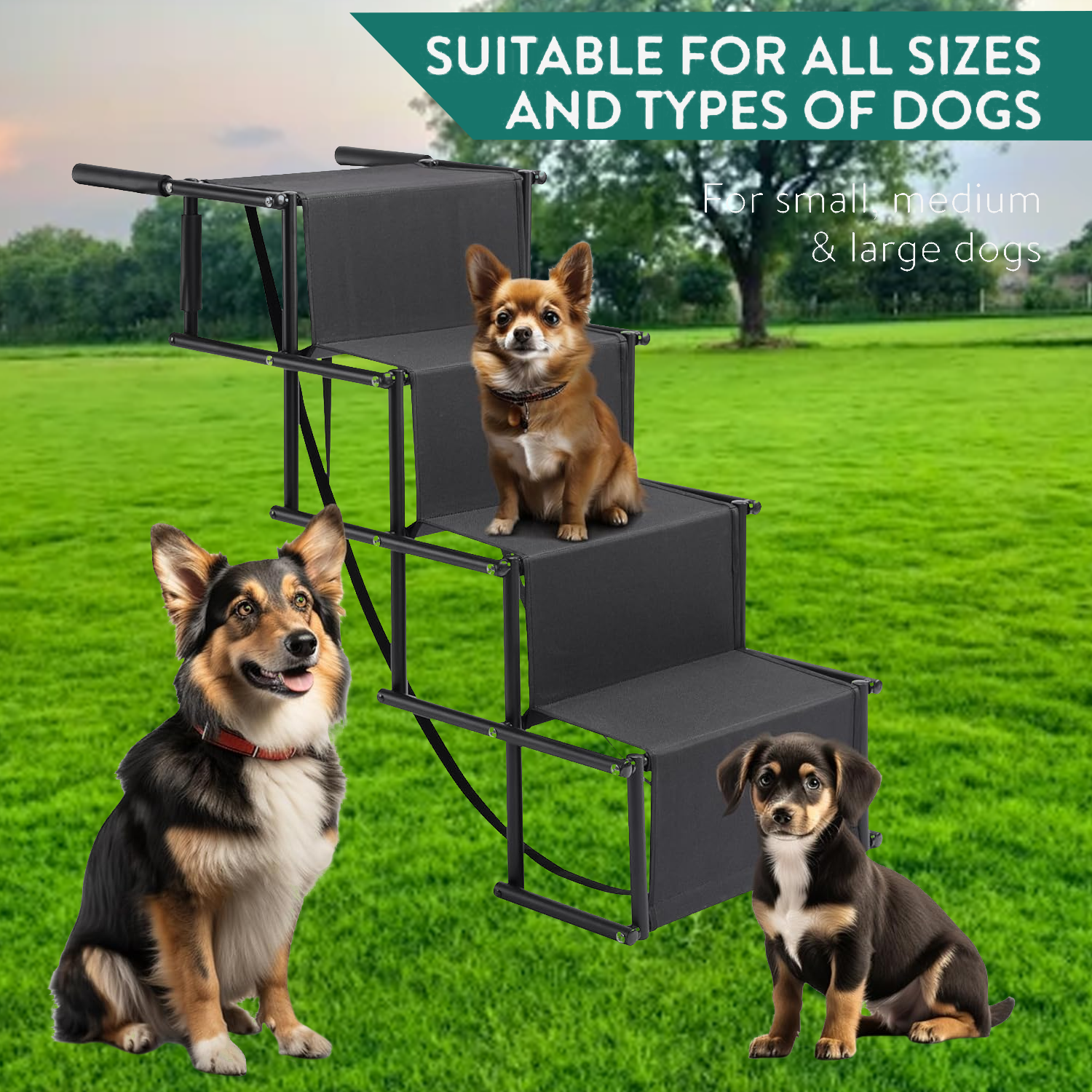 Folding Dog Steps – 4 Stairs Portable Dog Ramp Steps Car Boot Access Ladder for Pet Dog Cat Pet Products - Tophatter Daily Deals