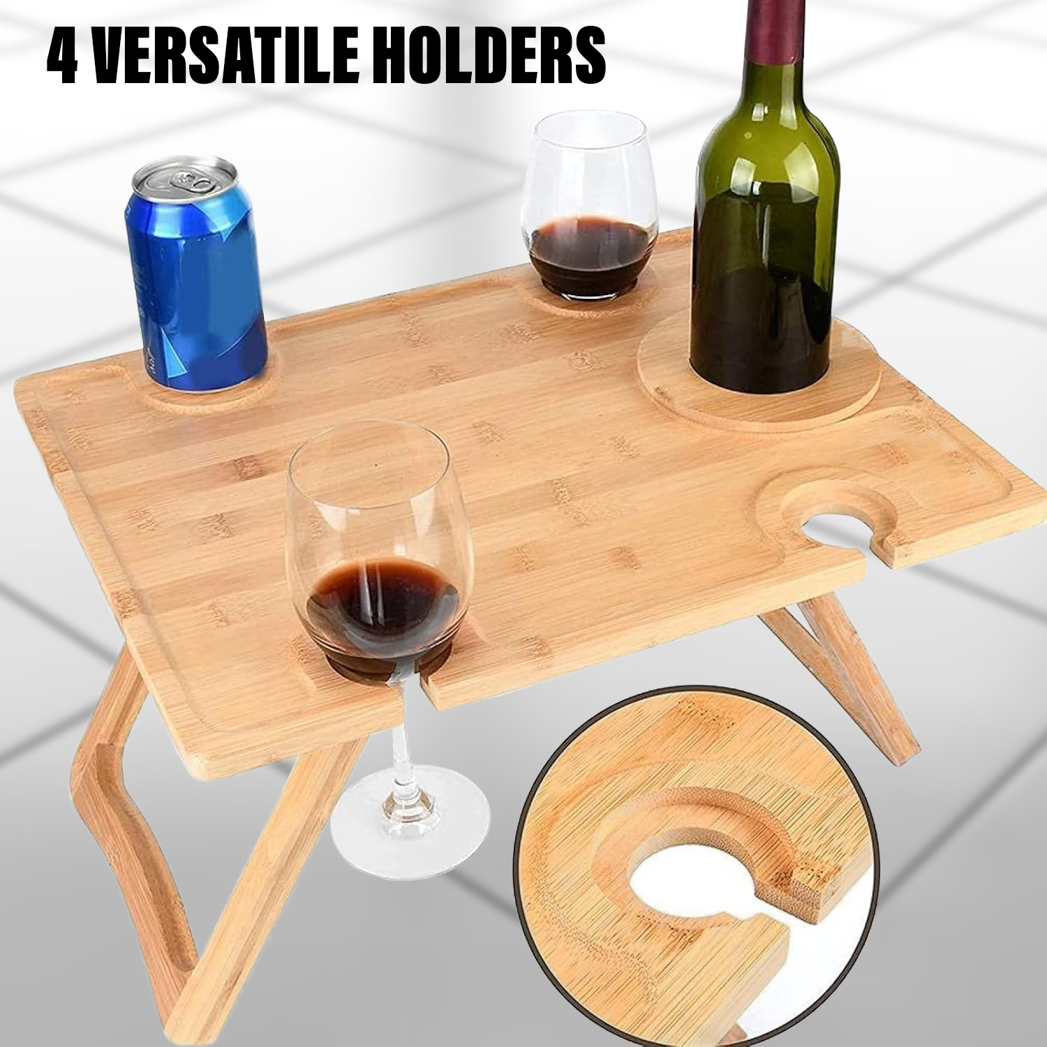 Wine Picnic Table – Portable Wooden Table with Glass Holders for Outdoor Use Wine picnic table - Tophatter Daily Deals
