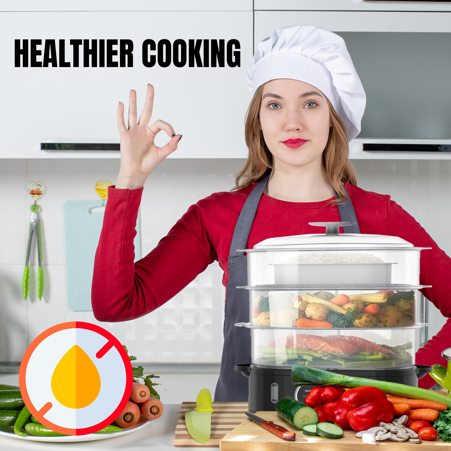 Electric Steam Cookers – 7.5-12L Multi-Tier Steamer for Healthy Cooking of Veggies, Rice & Eggs Cookware - Tophatter Daily Deals