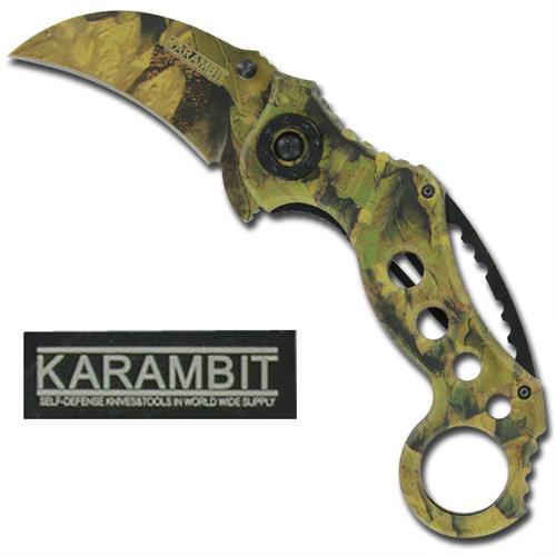 Forest Camo Karambit Spring Assisted Tactical Knife Collectible Weapons - Tophatter Daily Deals