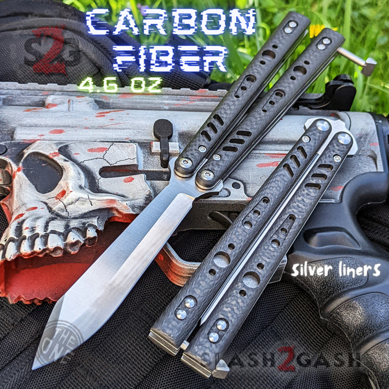 FrankenREP Butterfly Knife TITANIUM Balisong (clone) Replicant - V1 Carbon Fiber w Silver Liners - Alt Blade Knife-Balisong - Tophatter Daily Deals