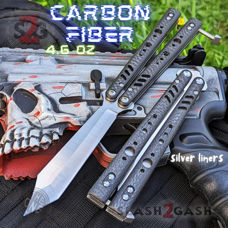 FrankenREP Butterfly Knife TITANIUM Balisong (clone) Replicant - V1 Carbon Fiber w Silver Liners - Tanto Blade Knife-Balisong - Tophatter Daily Deals