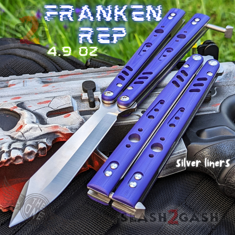 FrankenREP Butterfly Knife TITANIUM Balisong (clone) Replicant - V1 Purple w Silver Liners - Alt Blade Knife-Balisong - Tophatter Daily Deals